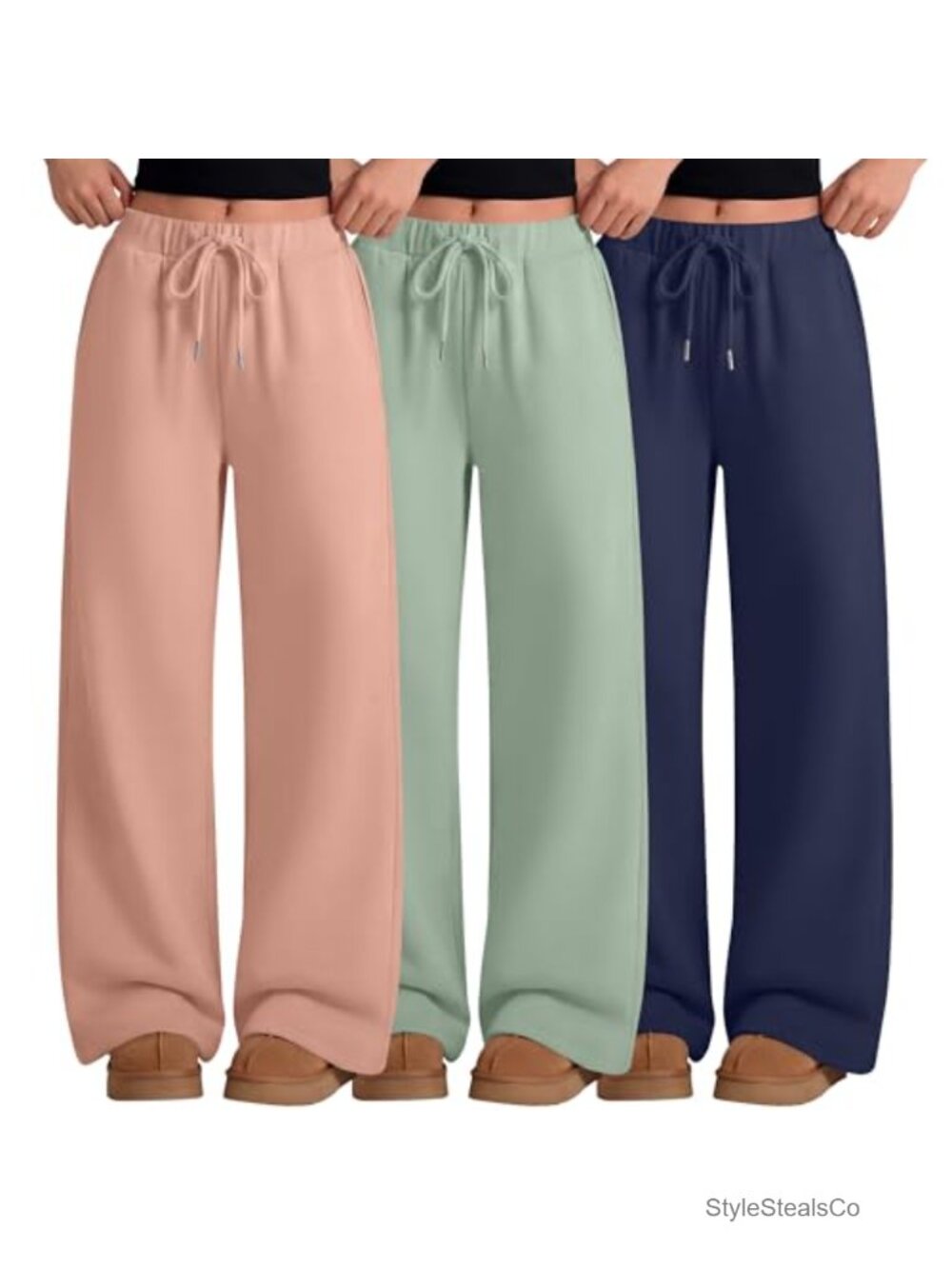 Girls 3-Pack Wide Leg Sweatpants Kids Baggy Joggers with Pockets